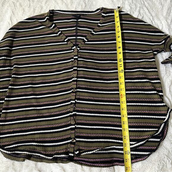 Out From Under Urban Outfitters Size M Jojo Green Striped Top Casual Tie Front - Picture 6 of 12